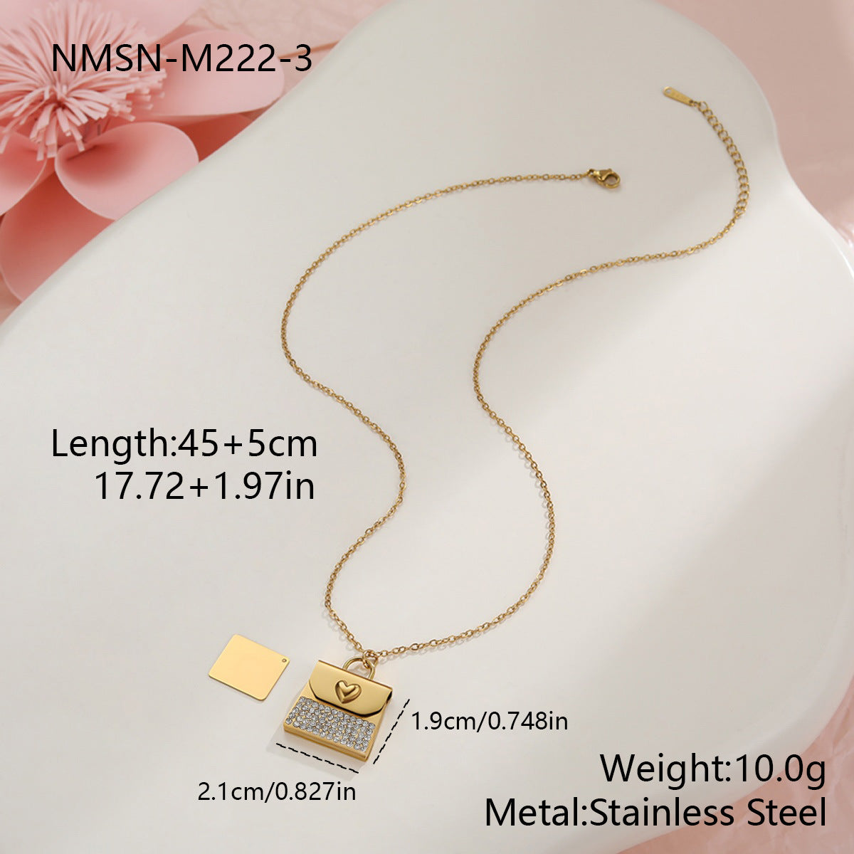 18K Gold Heart Envelope Necklace