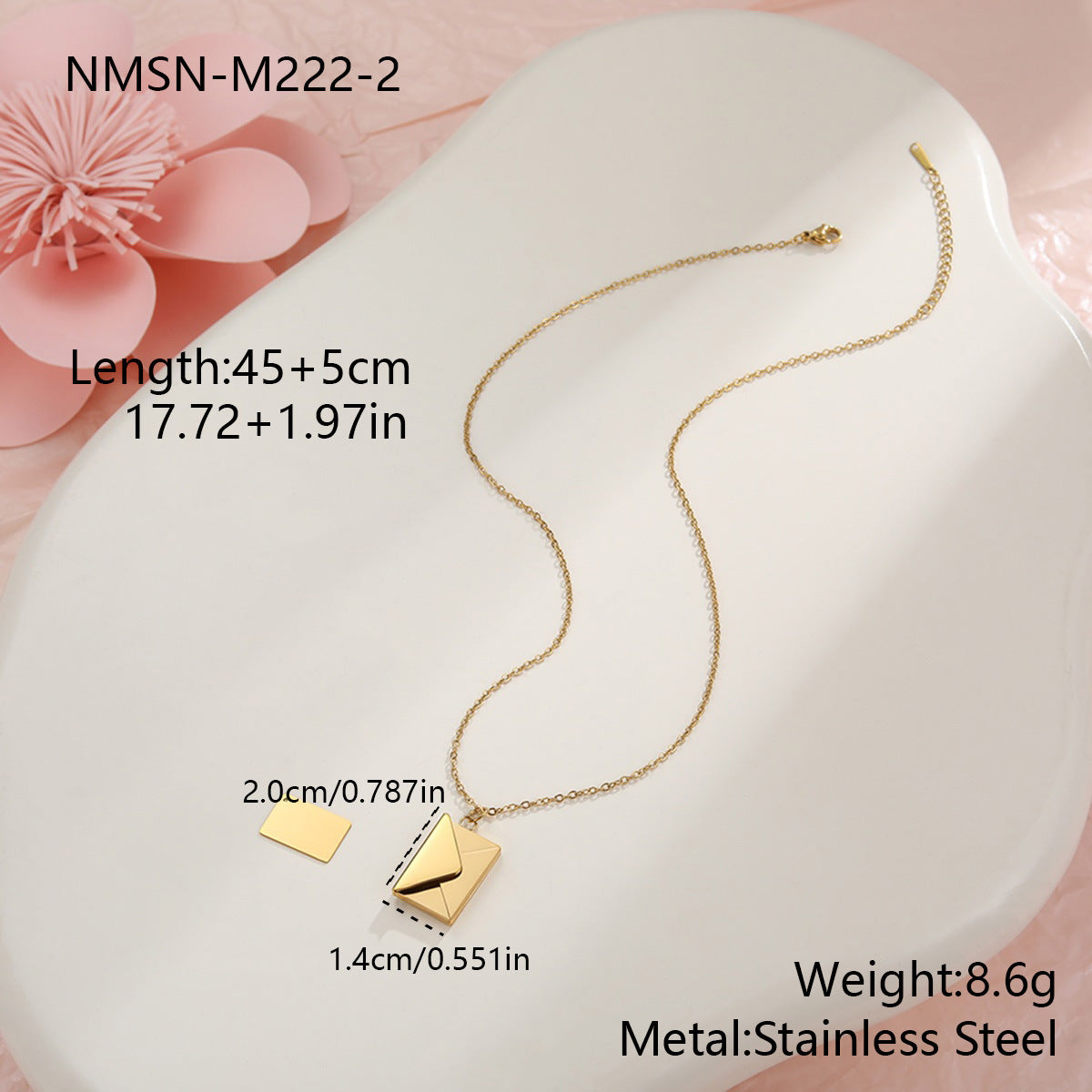 18K Gold Heart Envelope Necklace