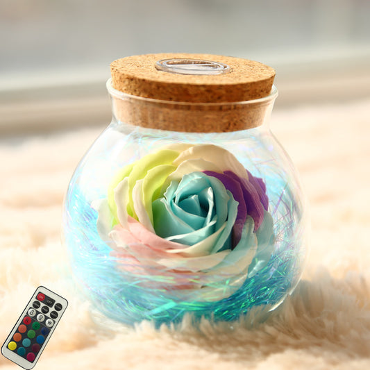 Hand Blown Wishing Bottle with Eternal Rose
