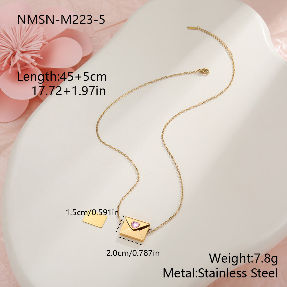 18K Gold Heart Envelope Necklace
