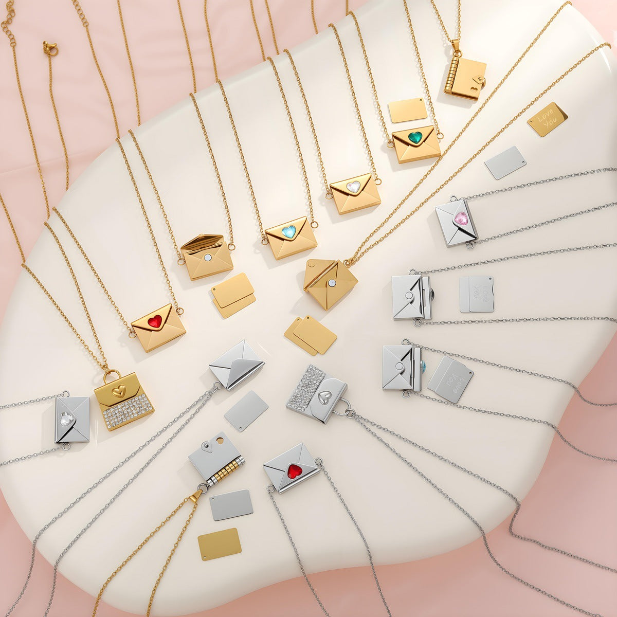 18K Gold Heart Envelope Necklace