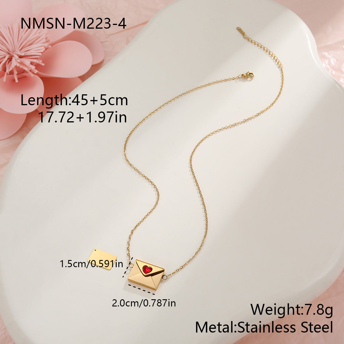 18K Gold Heart Envelope Necklace