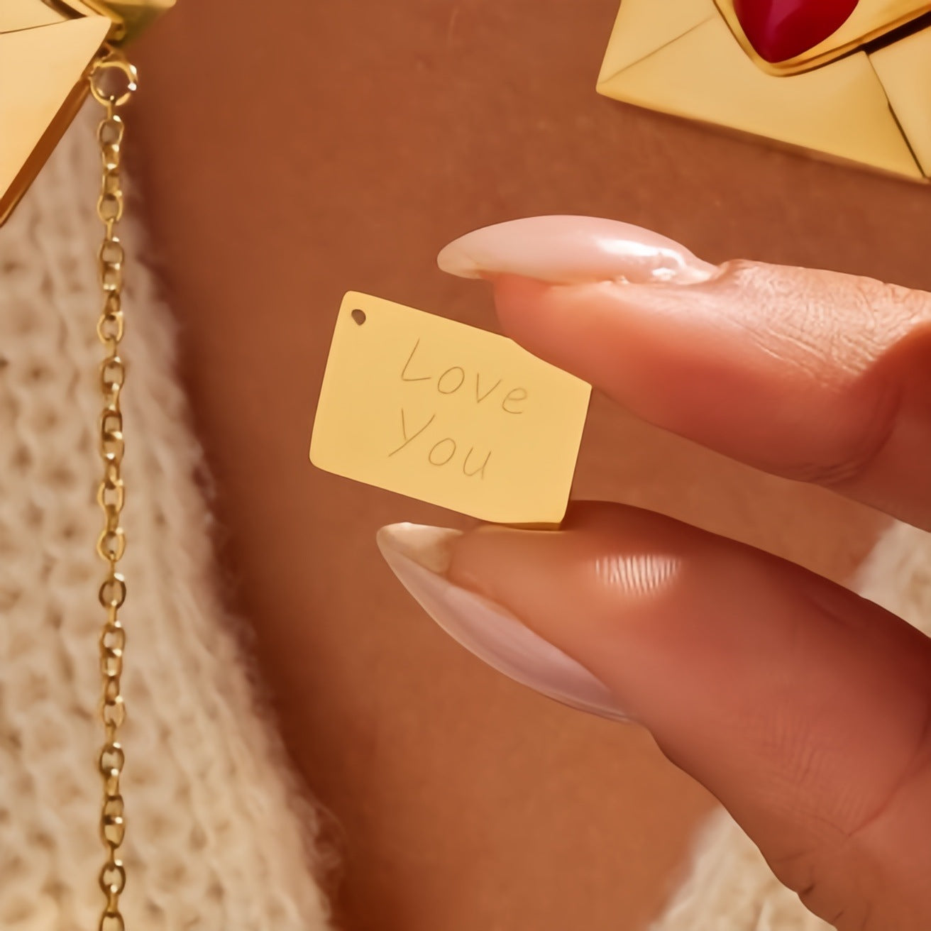 18K Gold Heart Envelope Necklace