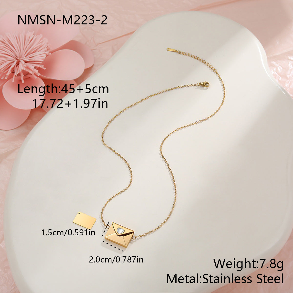 18K Gold Heart Envelope Necklace
