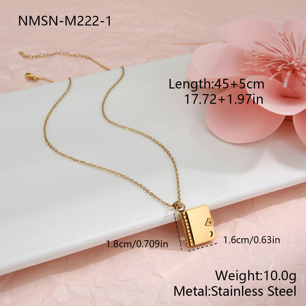 18K Gold Heart Envelope Necklace