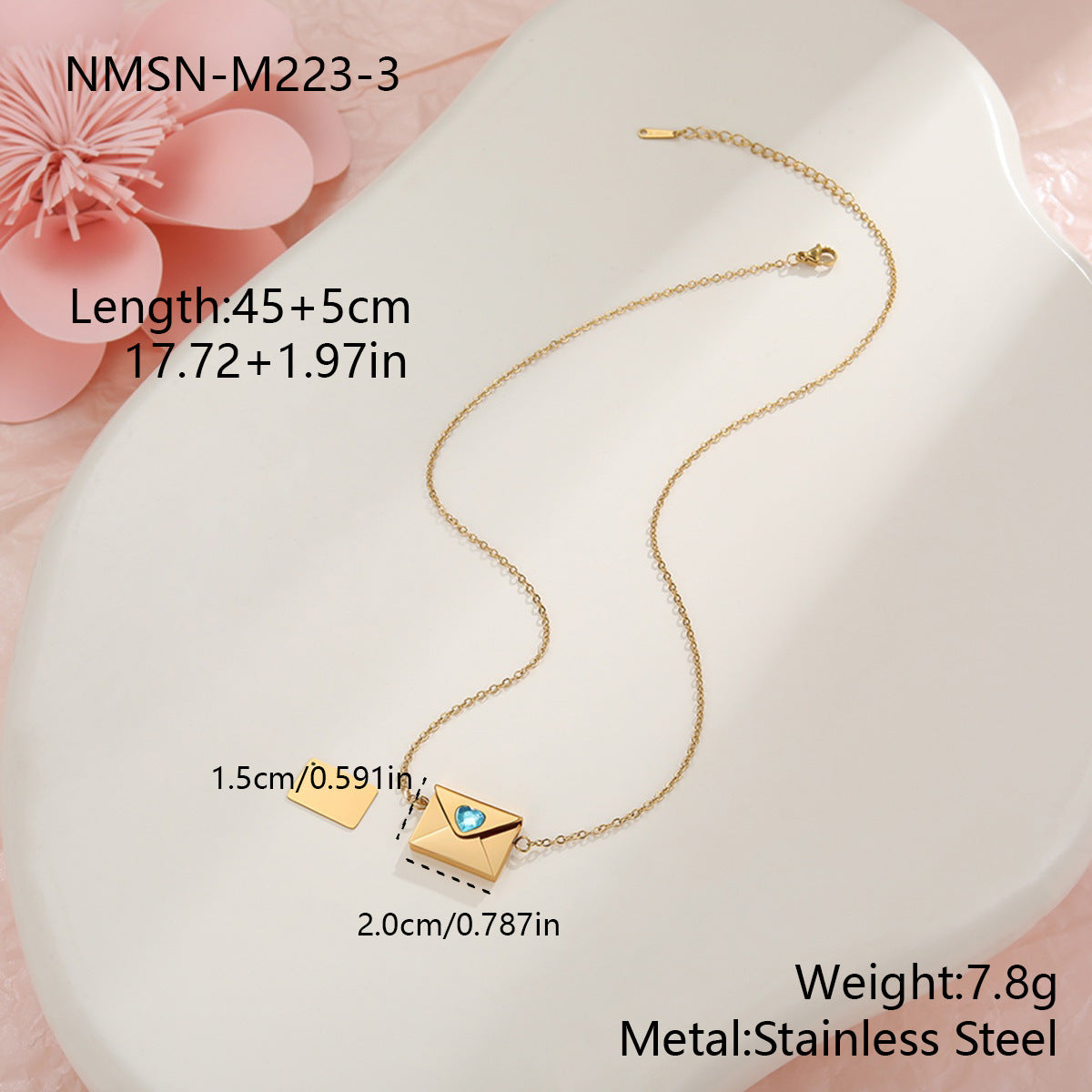18K Gold Heart Envelope Necklace