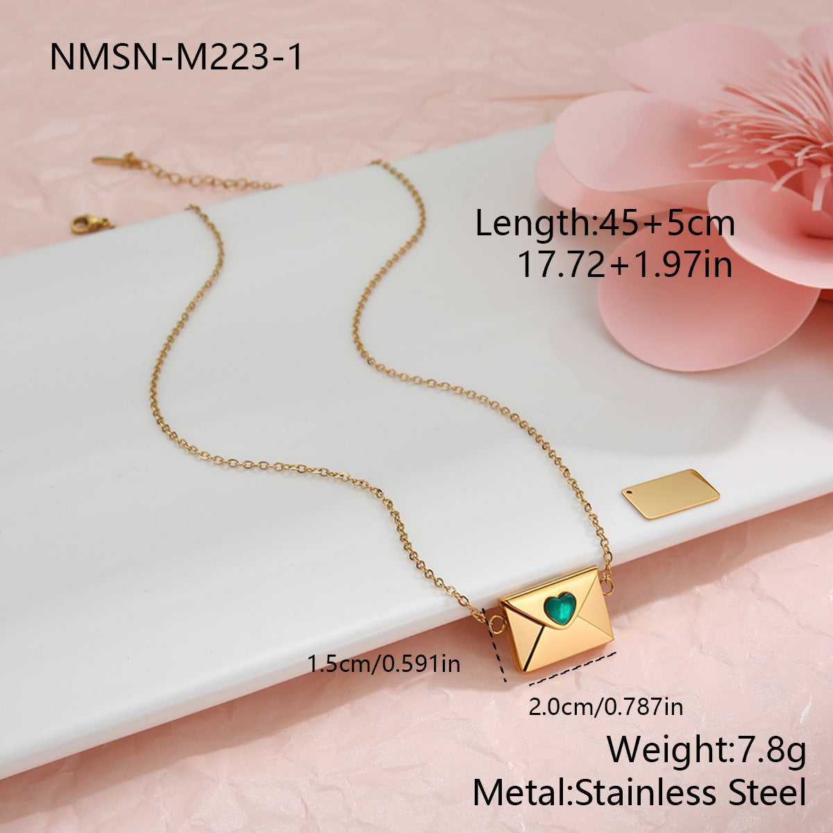 18K Gold Heart Envelope Necklace
