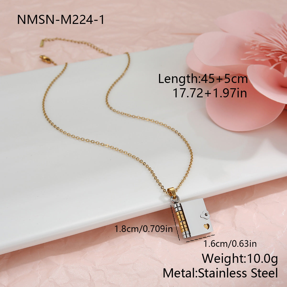 18K Gold Heart Envelope Necklace