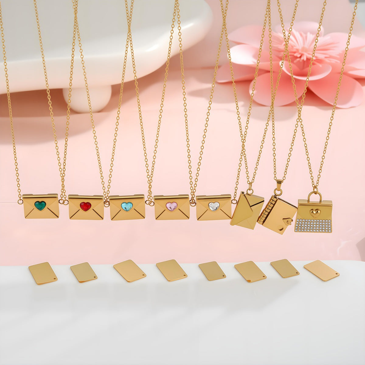 18K Gold Heart Envelope Necklace